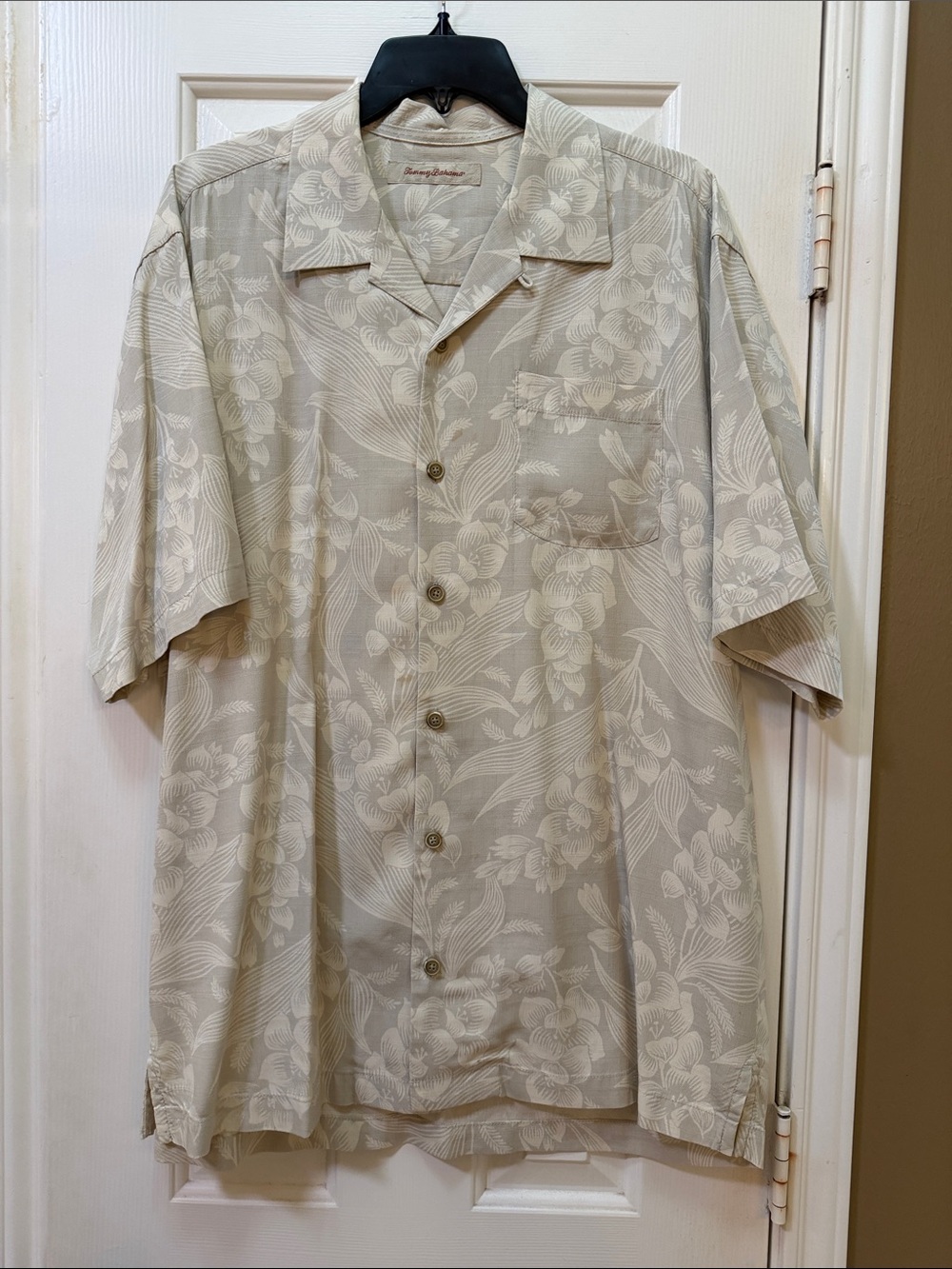 Tommy Bahama Tan Floral Short-Sleeve Camp Shirt
